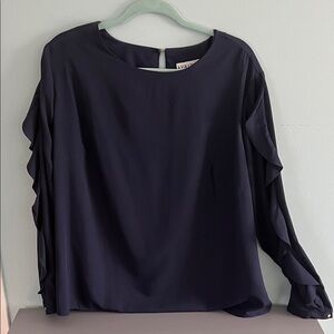 Ava and Viv Navy Blue Blouse with Ruffled Sleeves